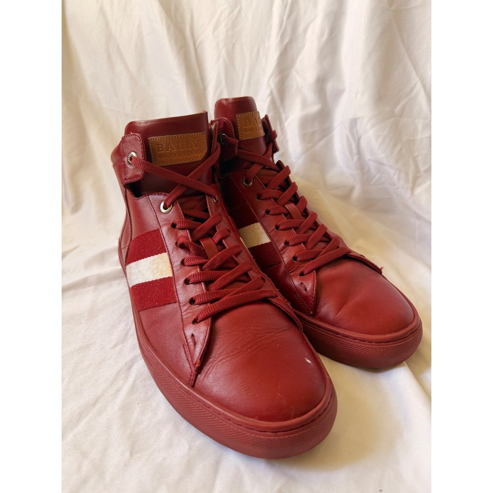 Bally Switzerland Hedern Red Leather High Top Sneakers Mens Size US 10 EU 9